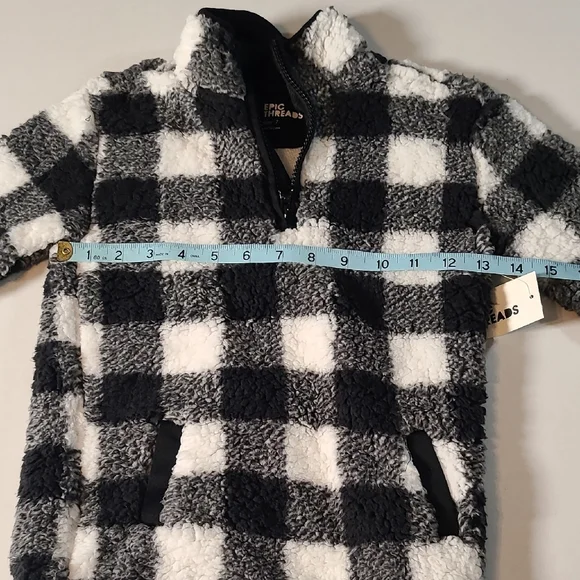 Epic Threads Black and White Checkered Fleece Pullover NWT Size 7 Warm Cozy - Picture 7 of 11